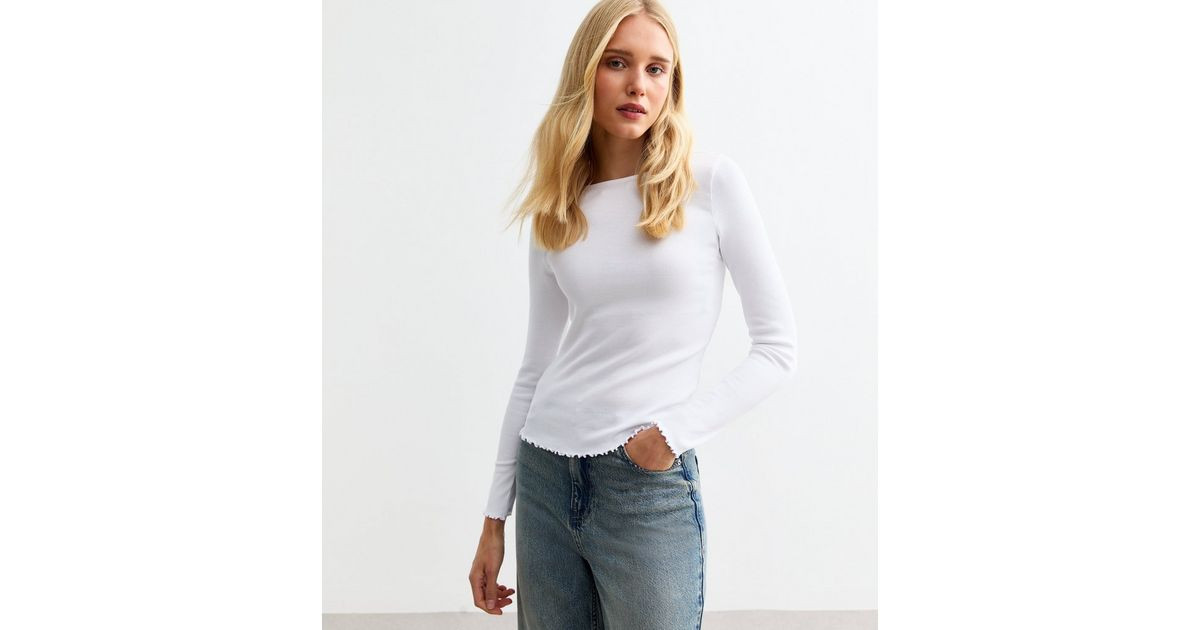 White Ribbed Crew Neck Long Sleeved Top
						
						Add to Saved Items
						Remove from Saved I... | New Look (UK)