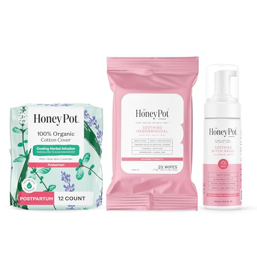 The Honey Pot Company - Postpartum Pads, Wash, & Wipe Bundle - Postpartum Essentials - 12ct Pads, Witch Hazel Feminine Wash, 20ct Witch Hazel Feminine & Hemorrhoid Wipes | Amazon (US)