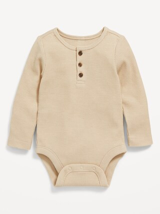 Unisex Long-Sleeve Thermal-Knit Henley Bodysuit for Baby | Old Navy (US)