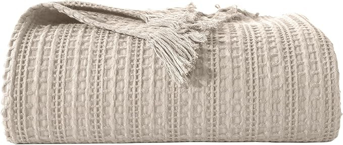 100% Cotton Waffle Blanket with Fringe, Pre-Washed Waffle Weave Blanket for All Season, Lightweig... | Amazon (US)