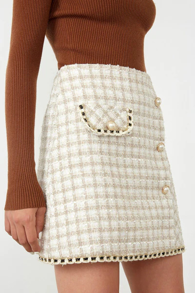 Beale Beige Plaid Skirt | J.ING