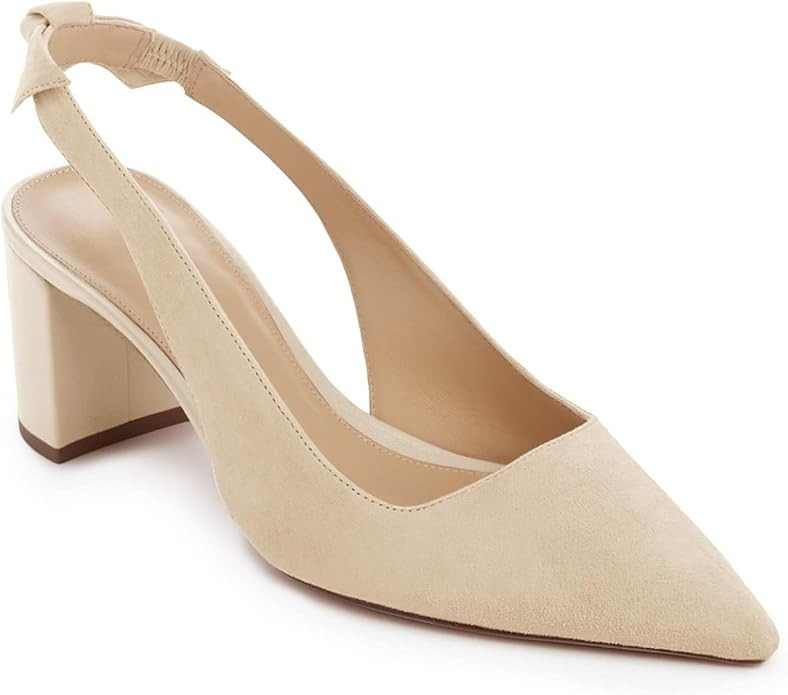 Juliet Holy Womens Pumps Pointed Toe Slip on Slingback Cute Bowknot Classic Chunky Block Heels | Amazon (US)