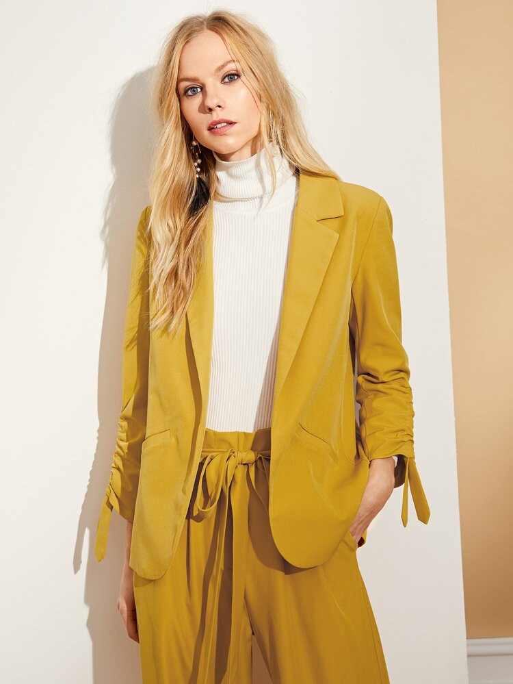SHEIN Shawl Collar Drawstring Sleeve Blazer | SHEIN USA | SHEIN