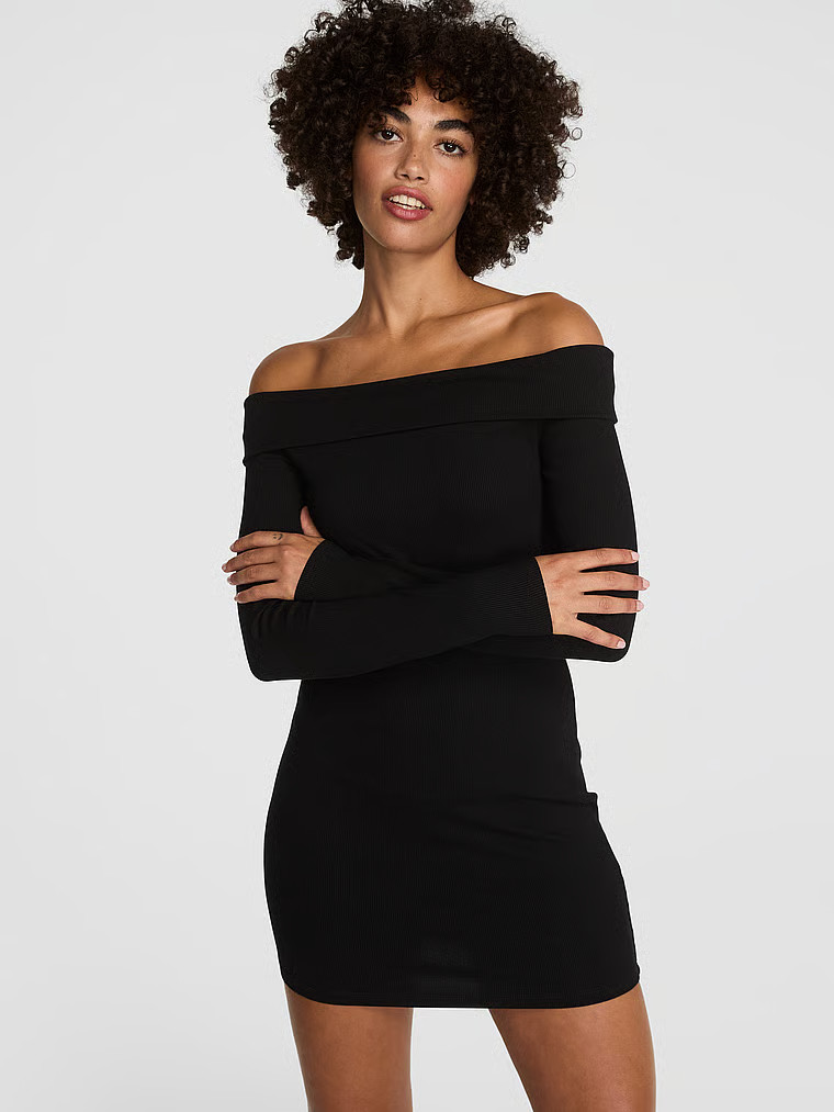 All-Day Soft Ribbed Off-The-Shoulder Mini Dress | Victoria's Secret (US / CA )