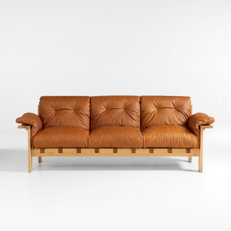 Shinola Runwell Wood Frame Leather Sofa | Crate and Barrel | Crate & Barrel