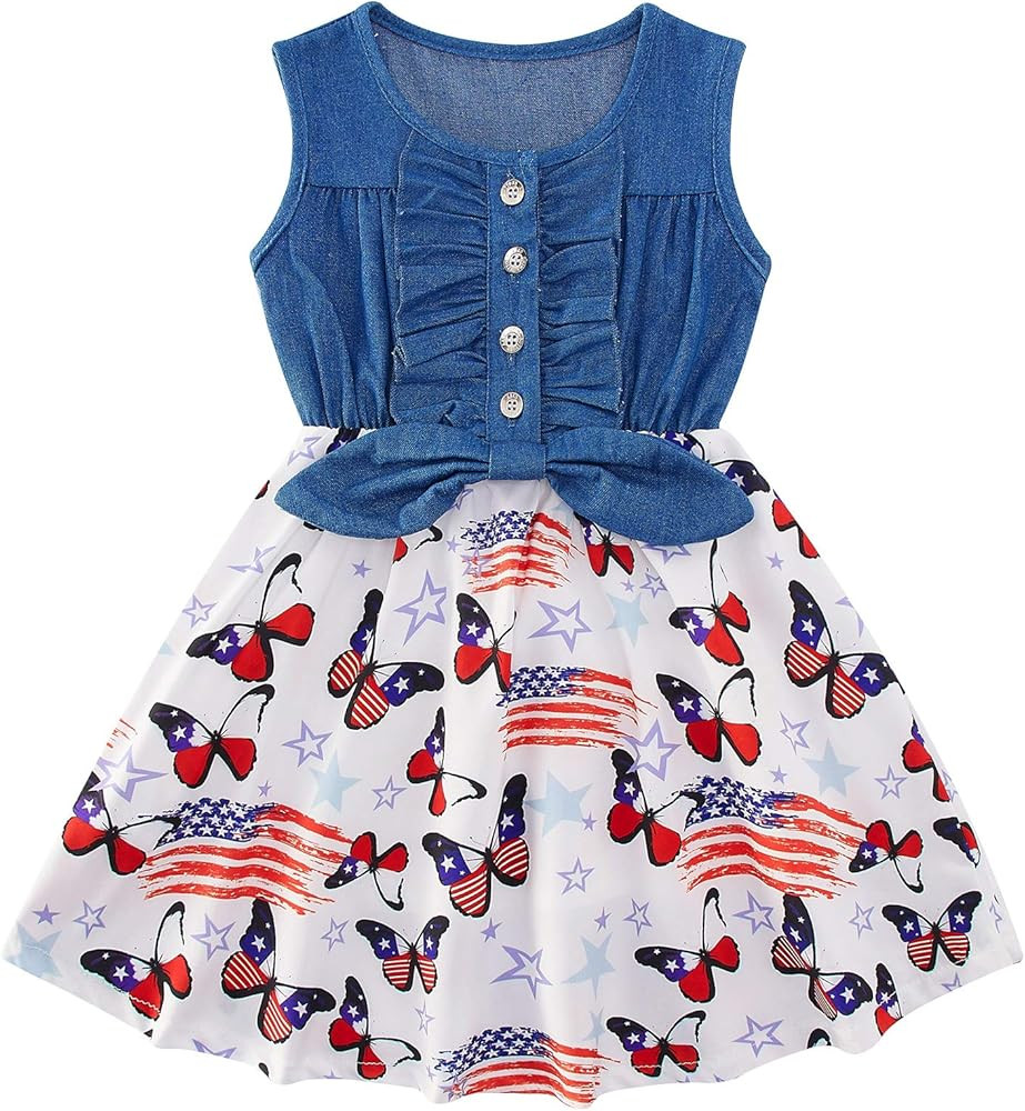 Enlifety 2-8T Girls Sleeveless Denim Dress - Soft Double-Lined Cowgirl Outfit for Spring/Summer, ... | Amazon (US)