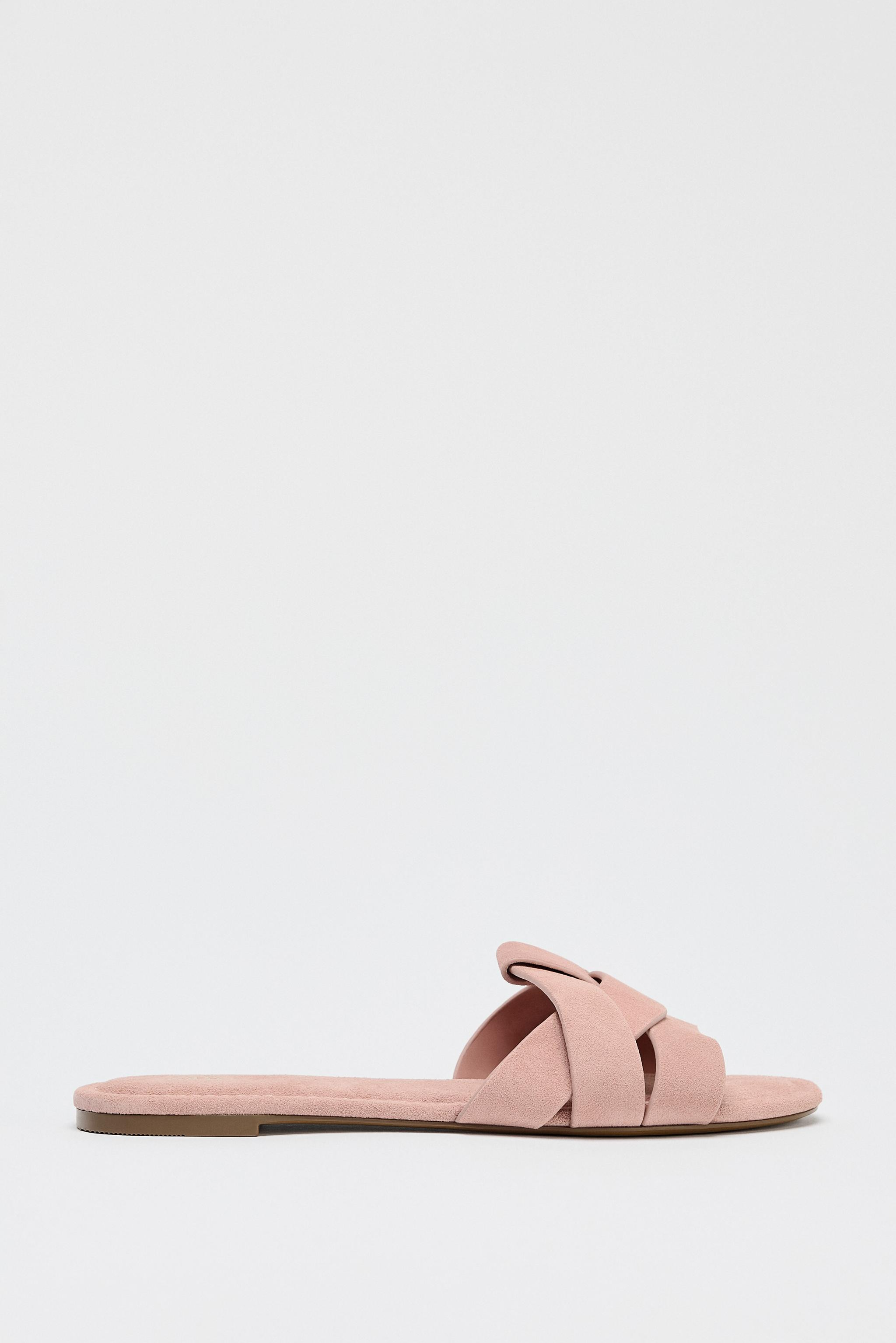 CROSSOVER LEATHER FLAT SANDALS | Zara US