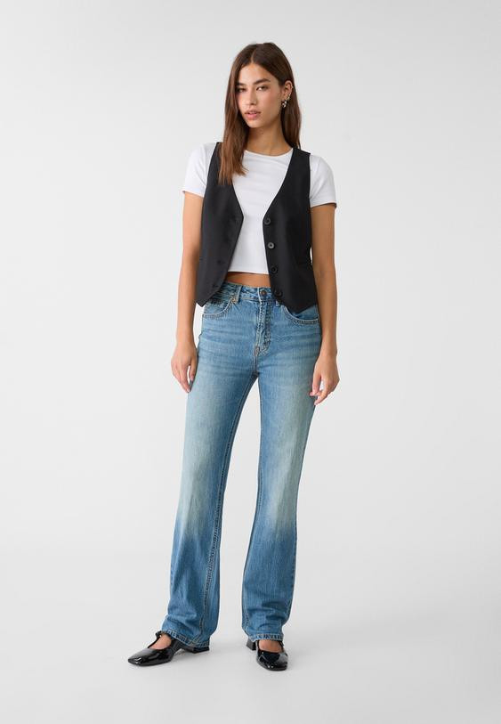 D98 straight-leg vintage effect jeans - Women's fashion | Stradivarius United Kingdom | Stradivarius (UK)