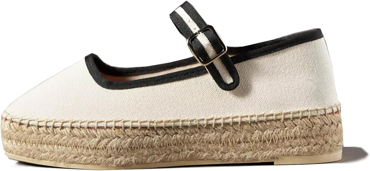 Women's Mary Jane Espadrilles Woven Espadrille Outsole Canvas Summer Flats | Amazon (US)
