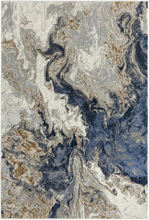 LUXE WEAVERS Marble Collection Blue Area Rug 8x10 Modern Abstract Swirl Design Non-Shedding Carpe... | Amazon (US)