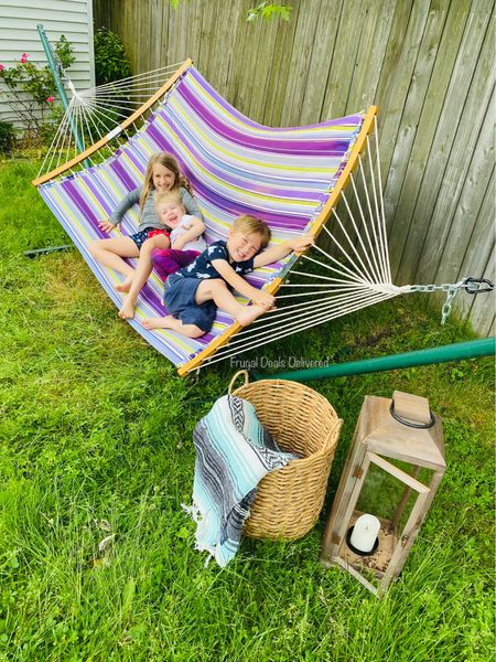 Can't you just hear the laughter from my kiddos? We love having a blast & making memories together, and a lot of the time we do it just from our own backyard! #a d They love swinging, jumping and even reading on this hammock. It's a great place to cuddle up & just chat about our days! On Walmart you can grab a stand, hammock and all the accessories in a snap & deliver it to your door! I love how many different sizes & style options Walmart has to choose from!
What would you dream to have in your backyard with your kids?

#WalmartPartner #WelcomeToYourWalmart #WalmartHome

#LTKfamily #LTKSeasonal #LTKhome