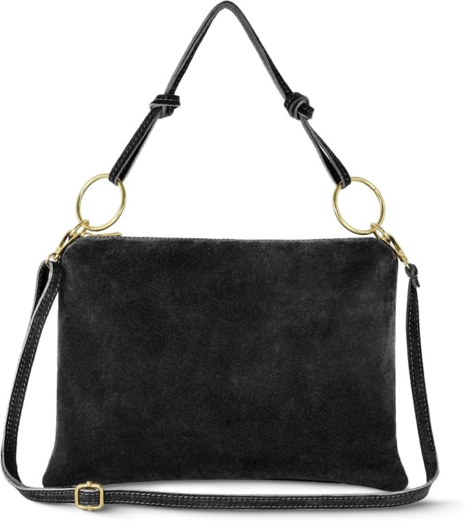 Women's Medium Black Rectangular Suede Shoulder Handbag | Amazon (US)