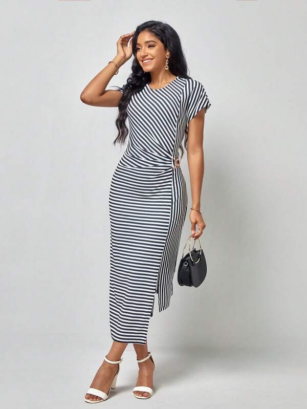 EMERY ROSE Striped Print Asymmetrical Hem Dress | SHEIN