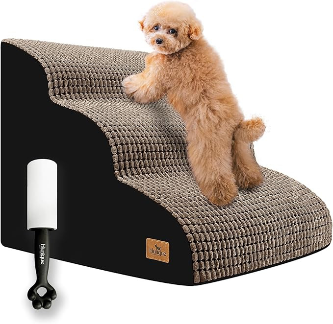 Dog Stairs for Small Dogs, 15.8 in H 3 Step Curved Dog Ramp for High Bed and Couch, Foam Dog Ramp... | Amazon (US)