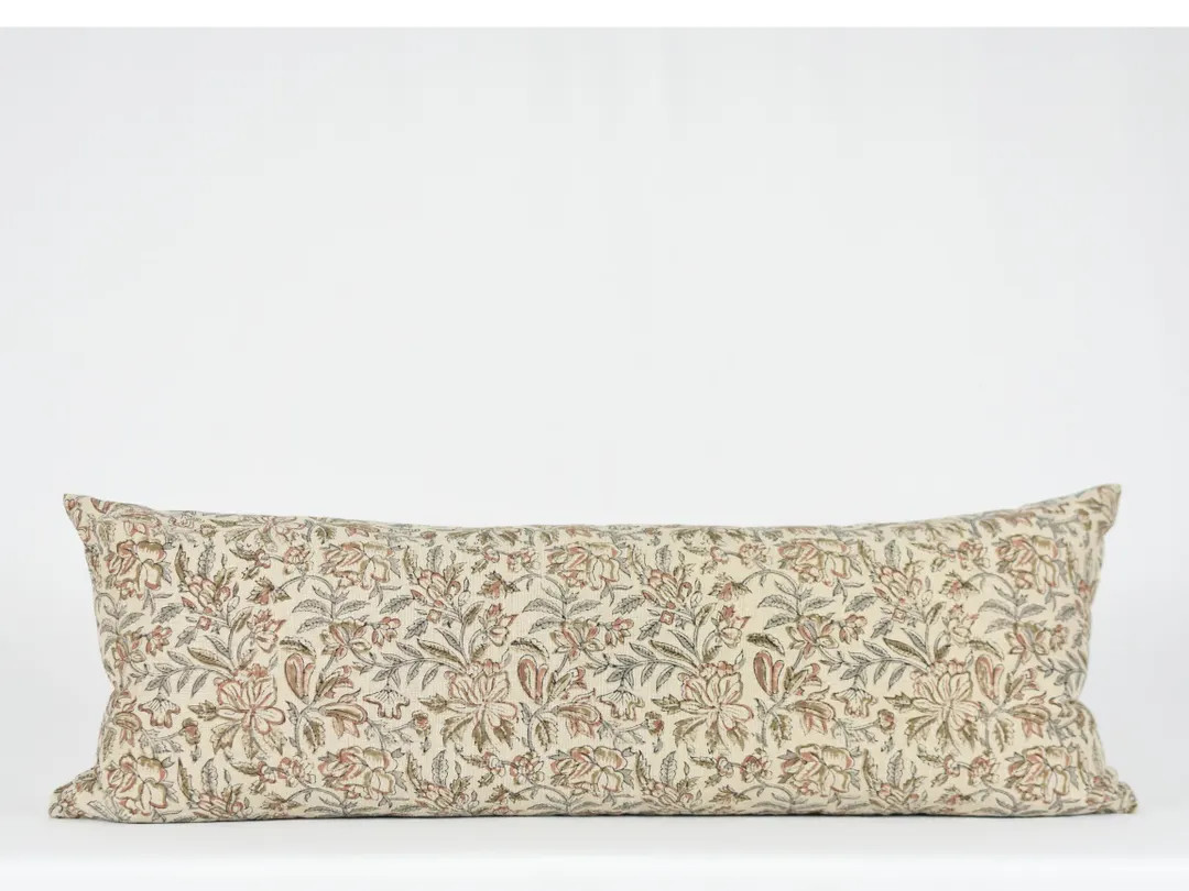Miraya Long Lumbar - Linen floral block print pillow with pastel colors | Etsy (US)