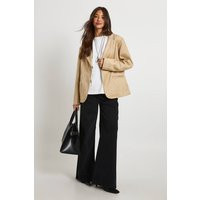 boohoo Women's Boxy Oversized Faux Suede Blazer in Beige | Size: 4 | boohoo (US & Canada)