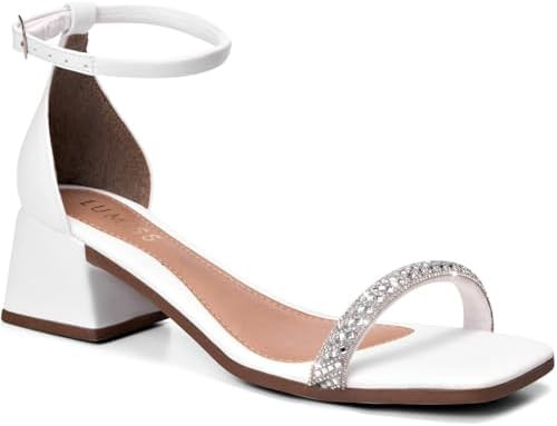 Sandália Feminina Salto Baixo Bloco Confortável Strass Brilho Fivela | Amazon (BR)