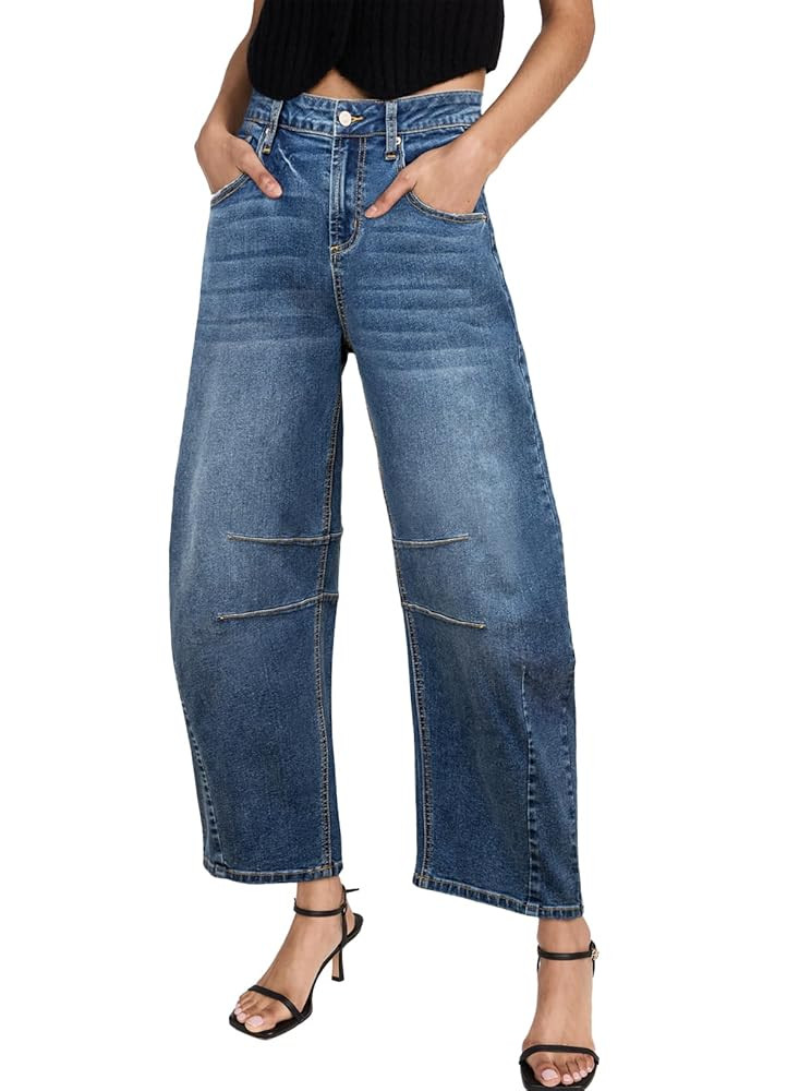 Sidefeel Women's Barrel Jeans Wide Leg Vintage Mid Rise Y2k Baggy Boyfriend Ankle Denim Pants | Amazon (US)