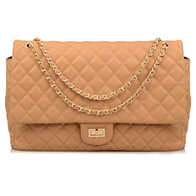 Ainifeel Women's Genuine Leather Oversize Quilted Flap Handbag Large Travelling Tote Bag Luggage Hol | Amazon (US)