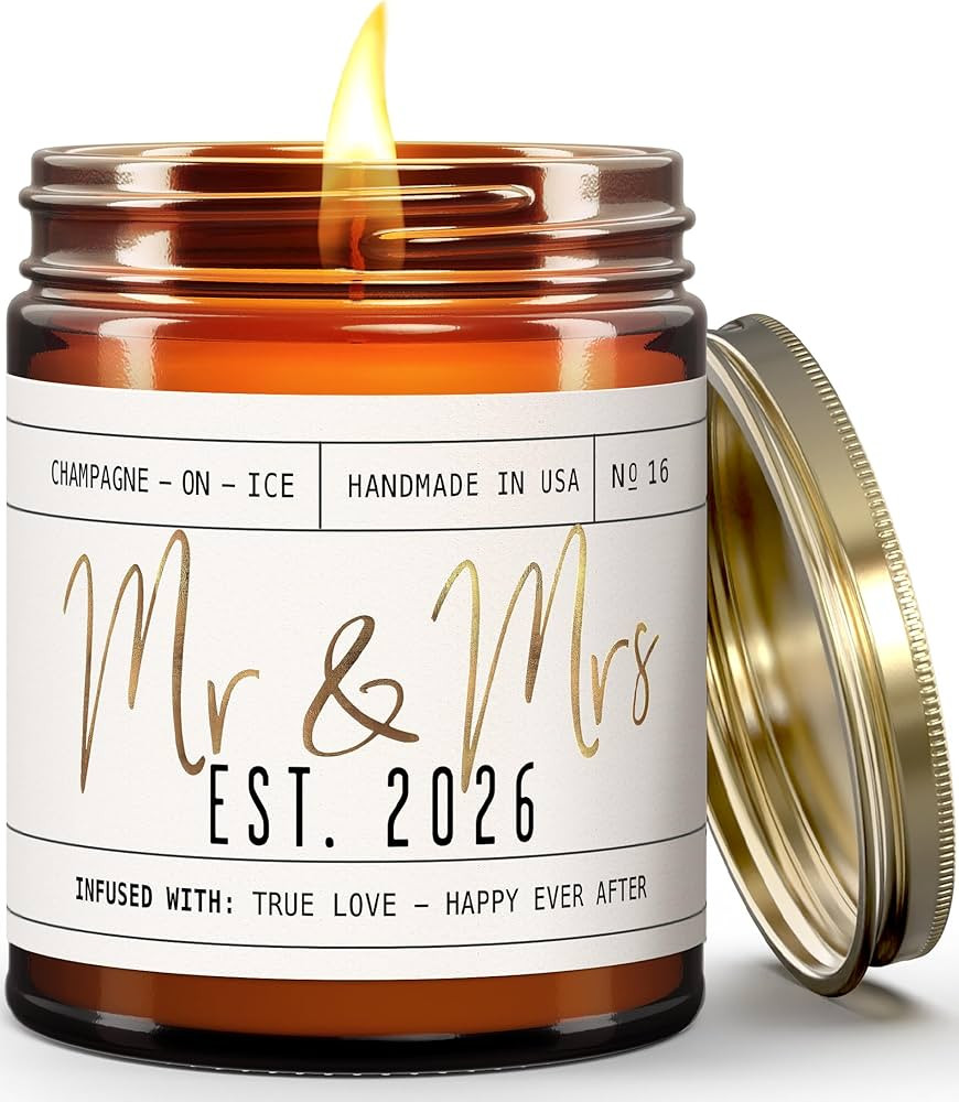 Wedding Gifts for Couples 2026, Bridal Shower Gifts from Bride - 'Mr and Mrs Est. 2026 Candle, w/... | Amazon (US)