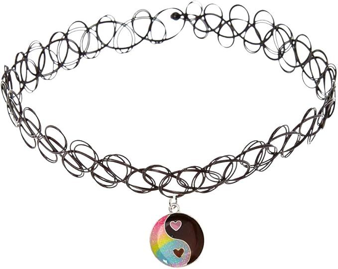 Claire’s Mood Yin Yang Glitter Pastel Tattoo Choker for Girls, Black with Rainbow Charm, 1 Piec... | Amazon (US)