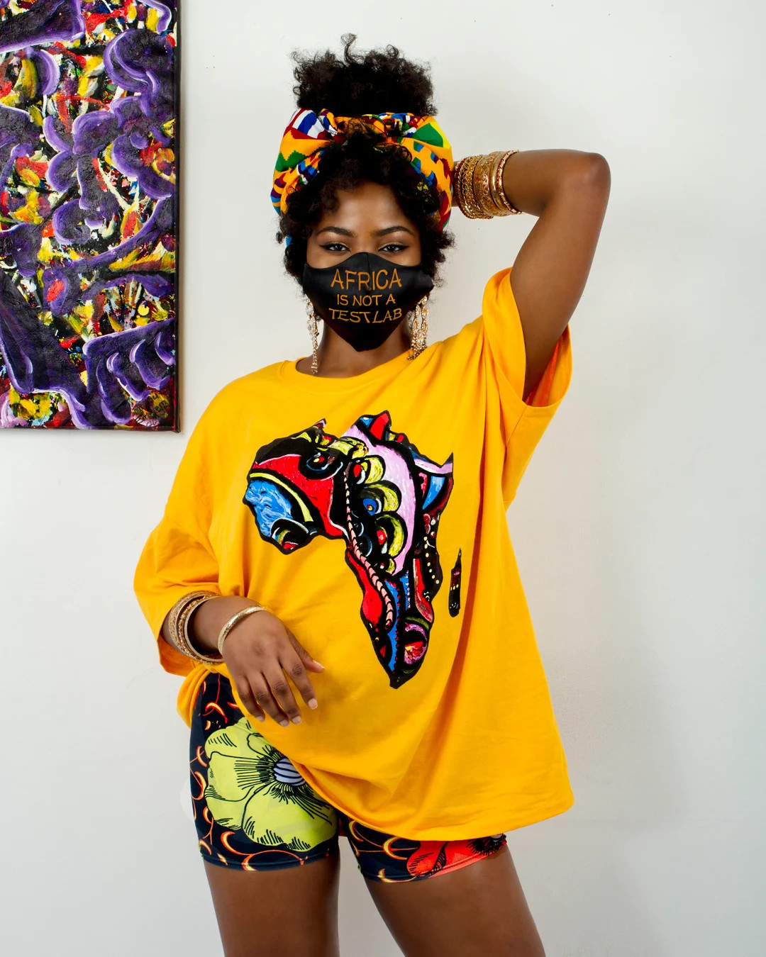 Akia Unisex T-shirt with African Map art (yellow patch Ankara multi-pattern dashiki) | Etsy (US)