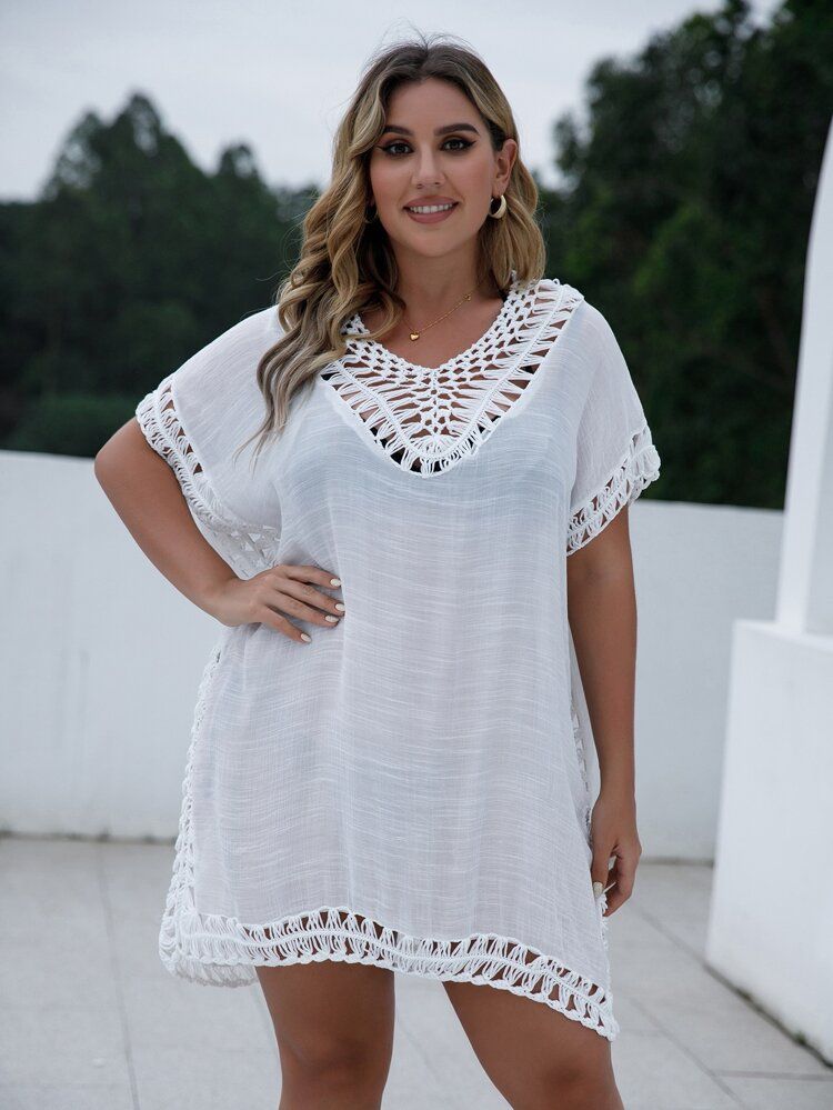 Plus Contrast Crochet Cover Up | SHEIN