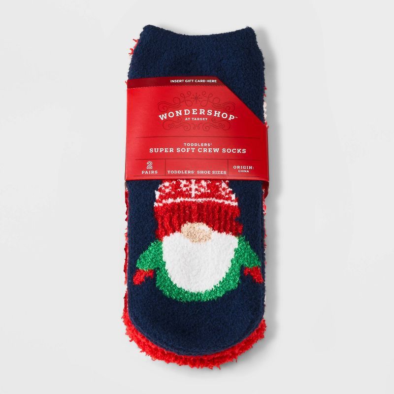 Toddler Gnome 2pk Cozy Crew Socks with Gift Card Holder - Wondershop™ Navy Blue 2T-3T | Target