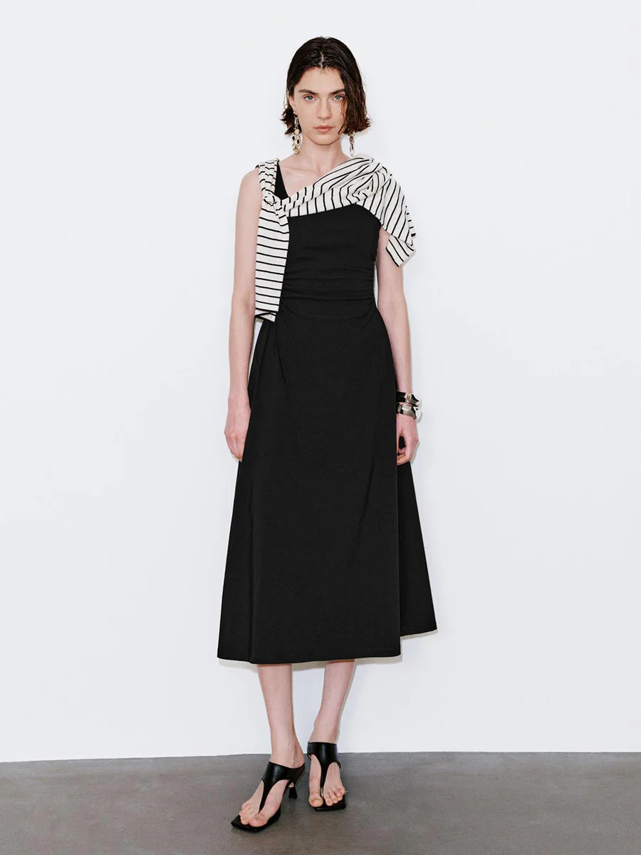 U-Neck Ruched Waist A-Line Midi Dresses | Urban Revivo