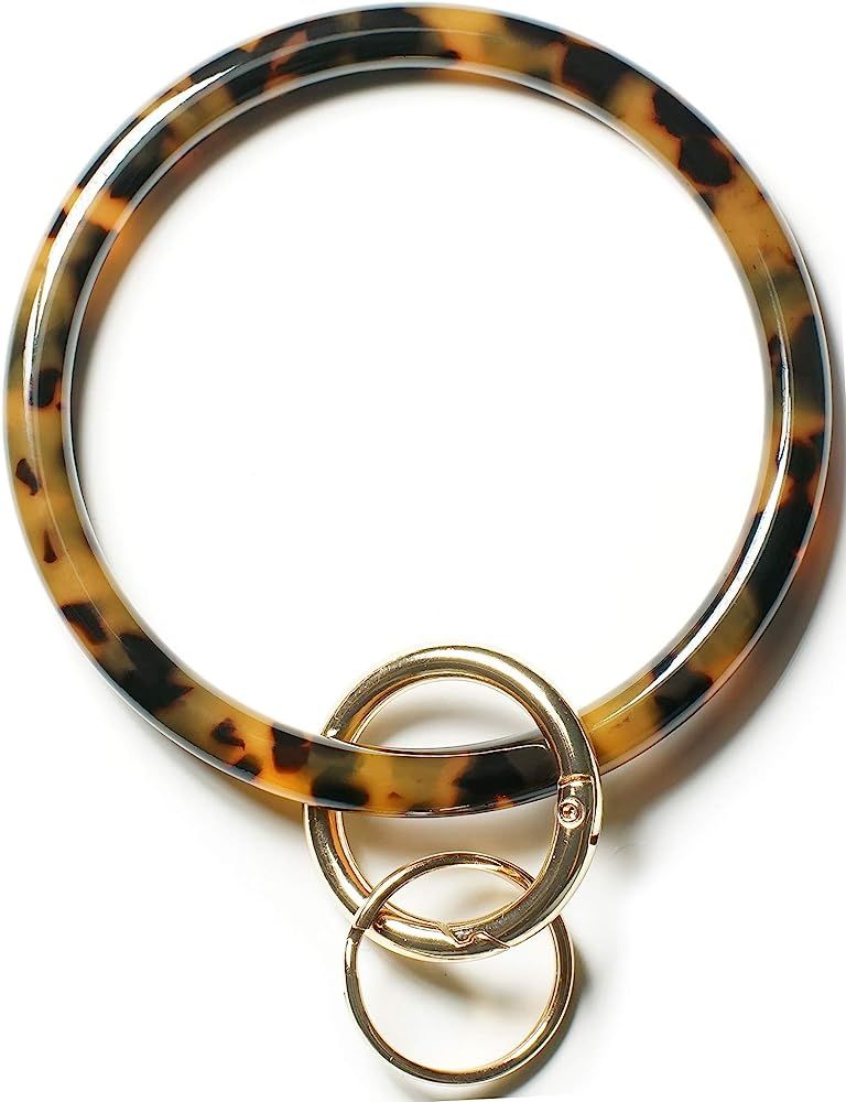 Mymazn Key Ring Bracelet Wristlet Keychain Bangle Keyring for Women, Acetate Round Key Chain | Amazon (US)