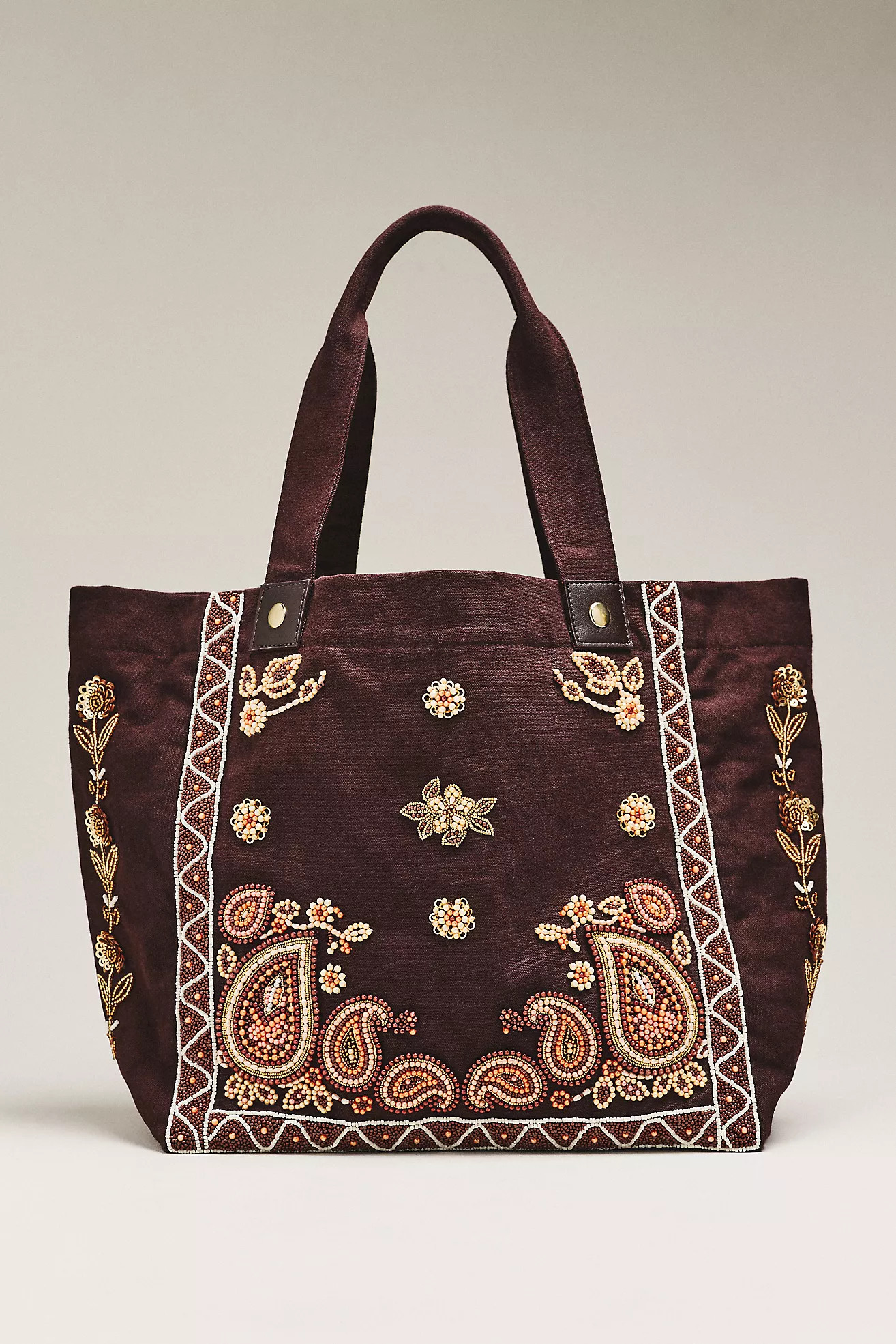 By Anthropologie Beaded 100% Cotton Canvas Tote Bag | Anthropologie (US)