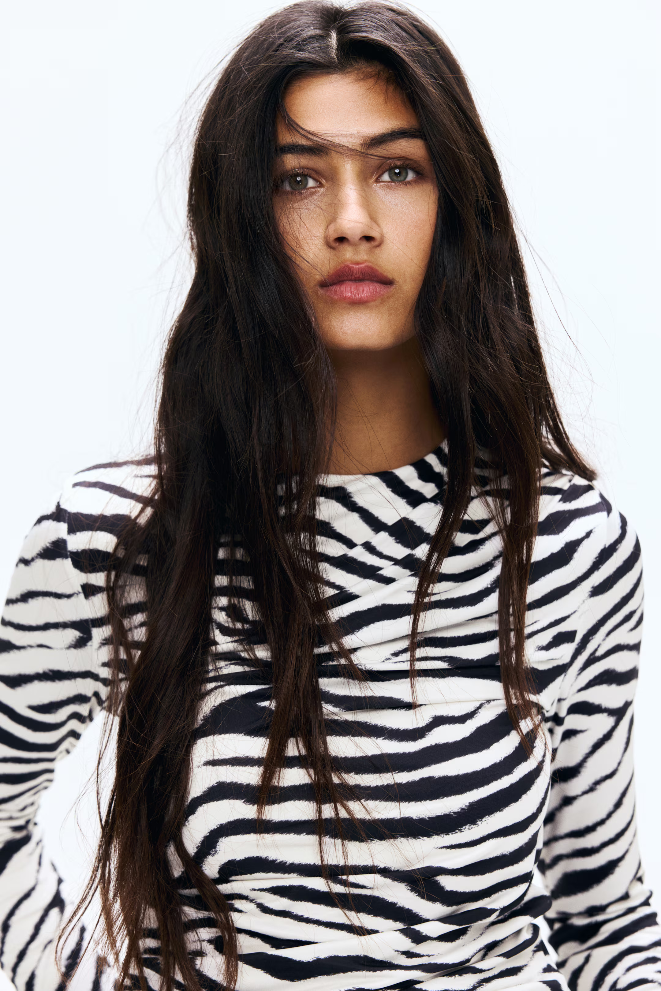 Draped Top - White/zebra print - Ladies | H&M US | H&M (US + CA)