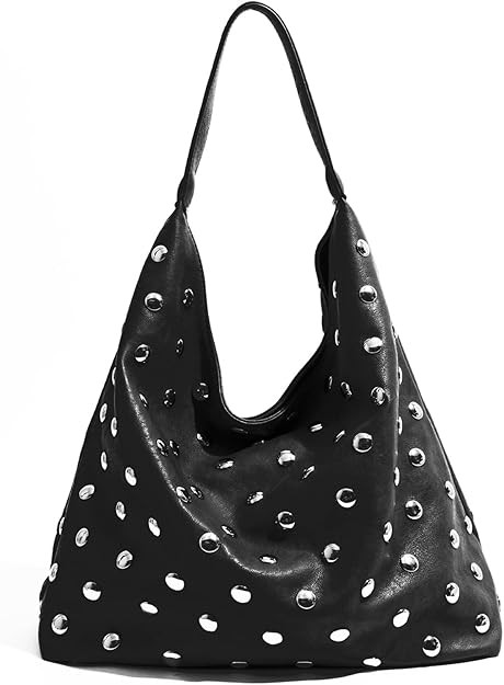 Studded Hobo Bags for Women Soft Vegan Leather Studded Slouchy Shoulder Handbag Tote Purse | Amazon (US)