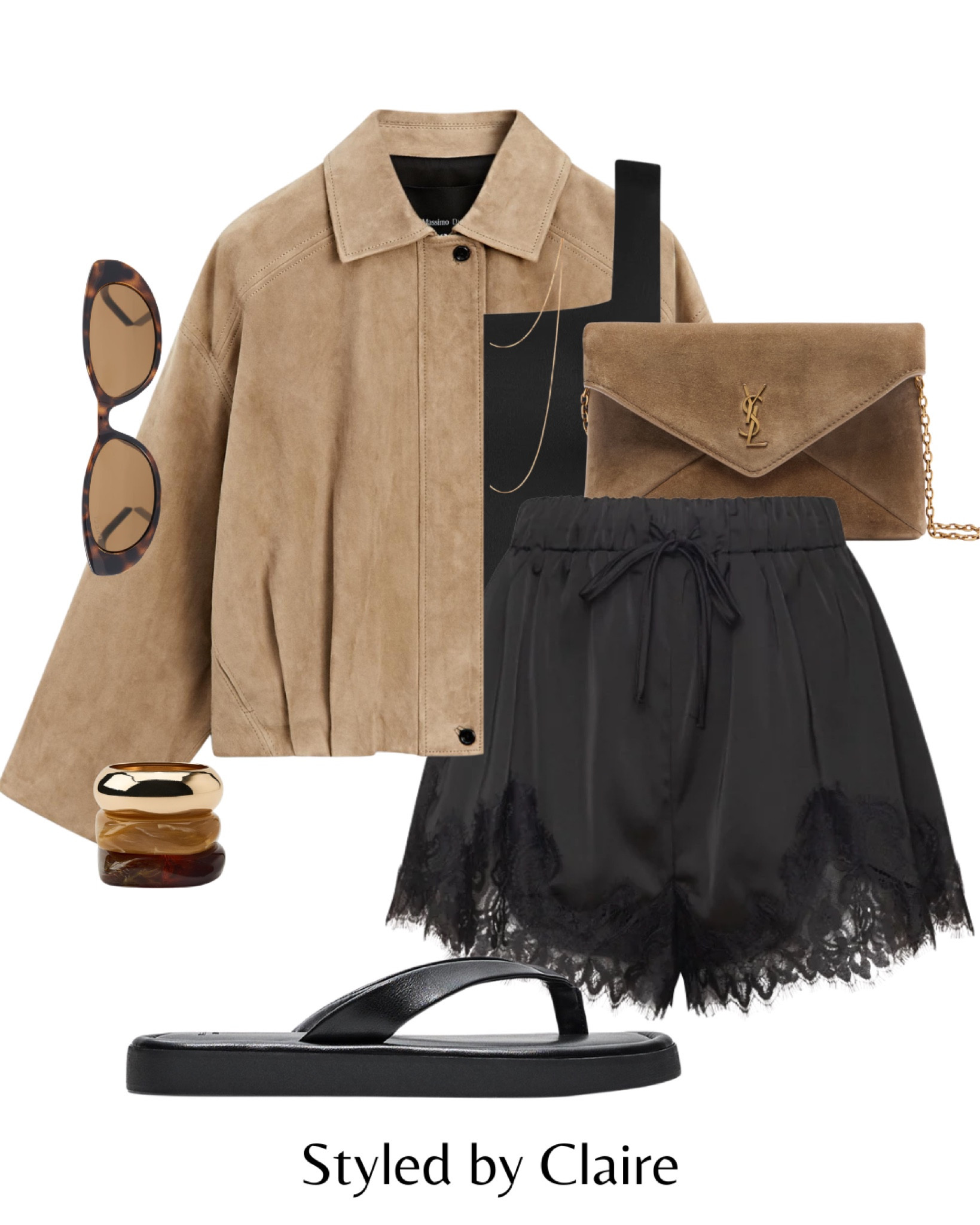 BLACK LACE TRIM SHORTS🖤
Tags: suede jacket sandy beige flat thong sandals Zara noughts kisses trending trend viral shorts massimo dutti resin bracelets ysl Cassandra clutch bag necklace double chain fashion city break concert inspo outfit ideas chic women’s style cool girl summer spring 

#LTKspring #LTKstyletip #LTKsummer