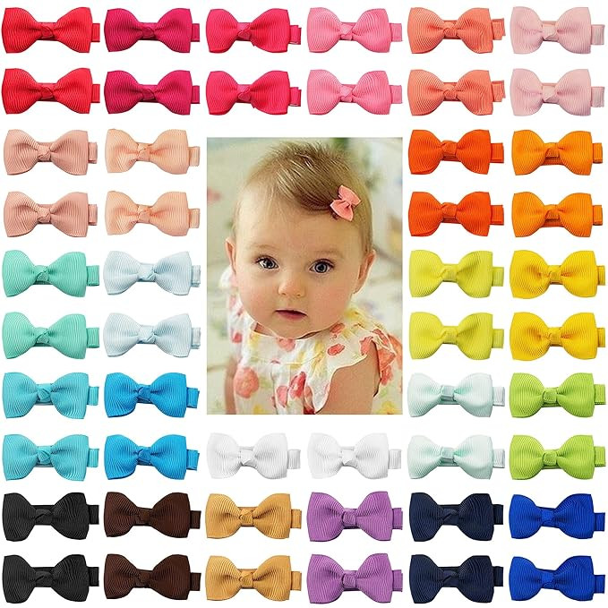 50 Pieces 25 Colors in Pairs Baby Girls Fully Lined Hair Pins Tiny 2" Hair Bows Alligator Clips f... | Amazon (US)