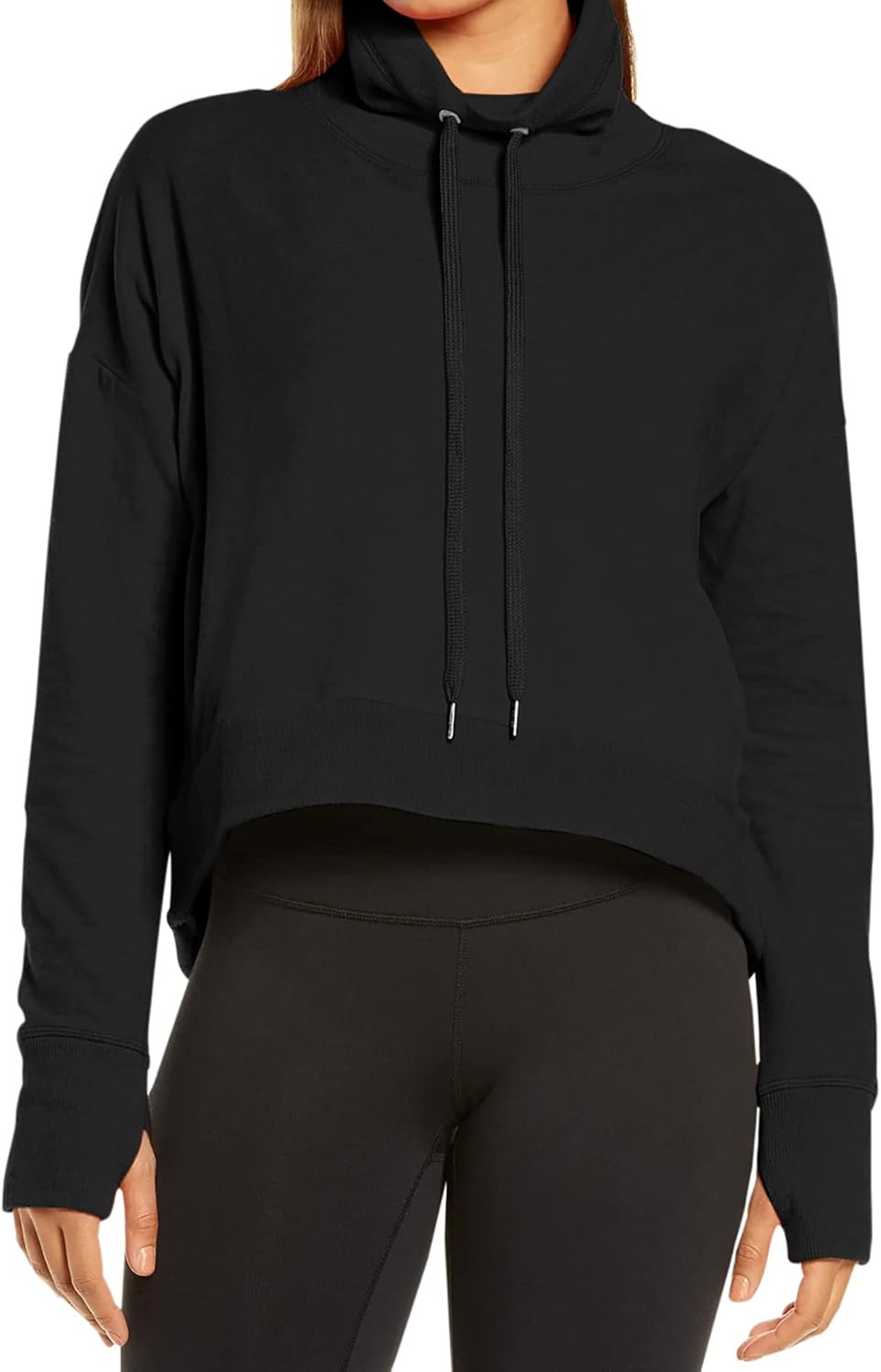 LASLULU Womens Sweatshirts Stand Collar Pullover Sweatshirts Drawstring Long Sleeve Crop Tops Thu... | Amazon (US)