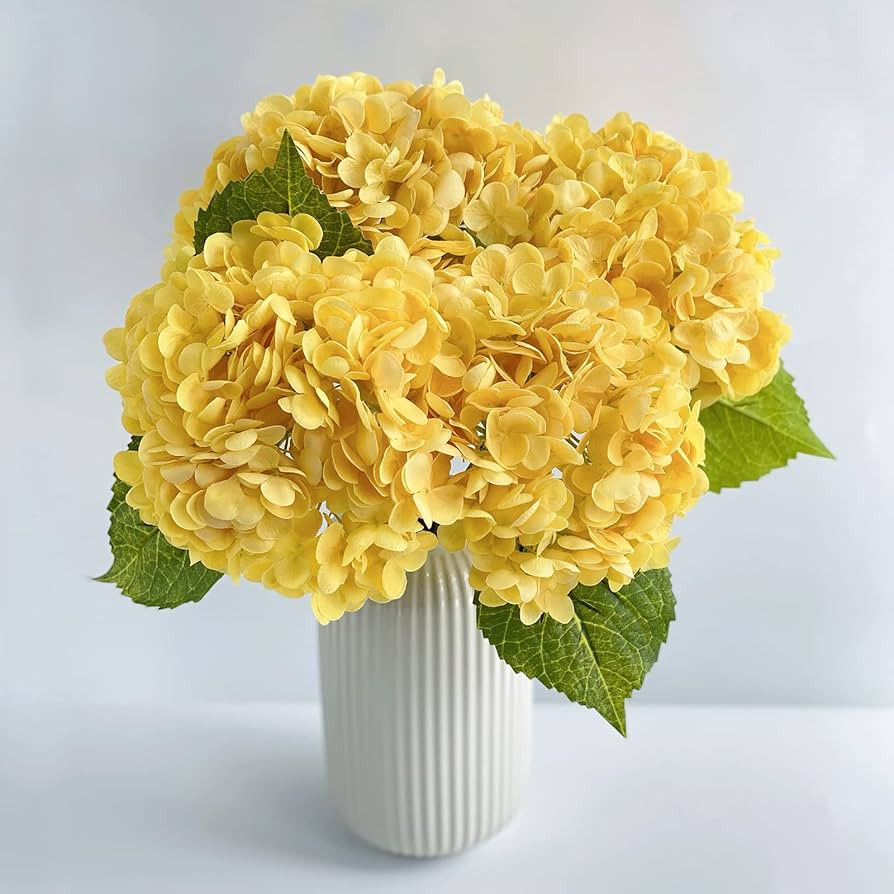 YalzoneMet Artificial Flowers Hydrangea Yellow 3 Pcs Natural Lifelike Latex Touch Faux Flower 21i... | Amazon (US)