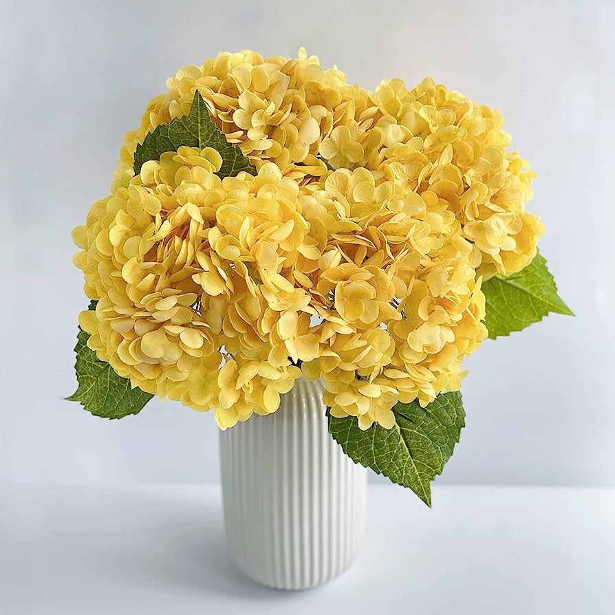 YalzoneMet Artificial Flowers Hydrangea Yellow 3 Pcs Natural Lifelike Latex Touch Faux Flower 21i... | Amazon (US)