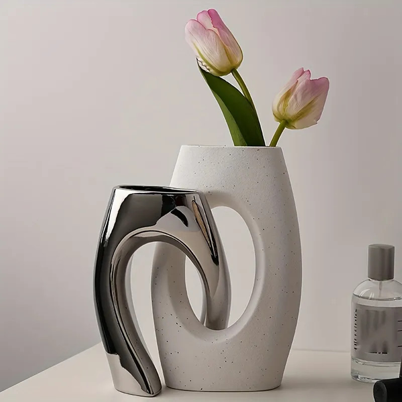 Hollow Ceramic Vase Set Of 2, Round Modern Vase For Nordic Minimalist Book Style Shelf Decor, Don... | Temu Affiliate Program