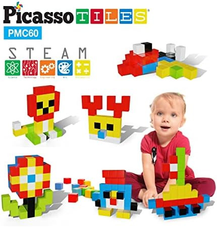 PicassoTiles 1” Magnetic Puzzle Cubes 60 Piece Magnet Building Block Construction Set Sensory T... | Amazon (US)