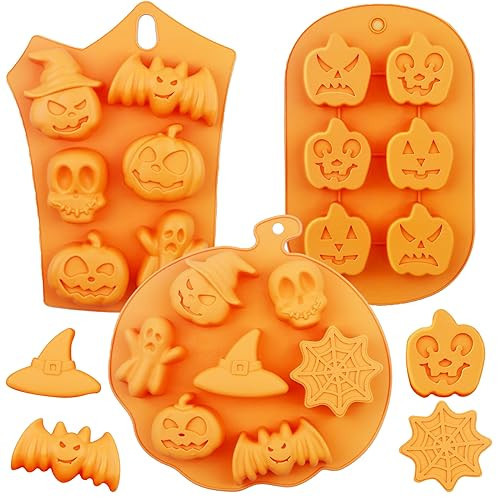 3Pcs LEBERY Halloween Silicone Molds Ghost Pumpkin Skulls Witch Hat Silicone Mold, Non-Stick Halloween Candy Mold Chocolate Cake Cupcake Jelly Ice Cube Baking Crayon Melt Biscuits Fondant Moulds | Amazon (US)