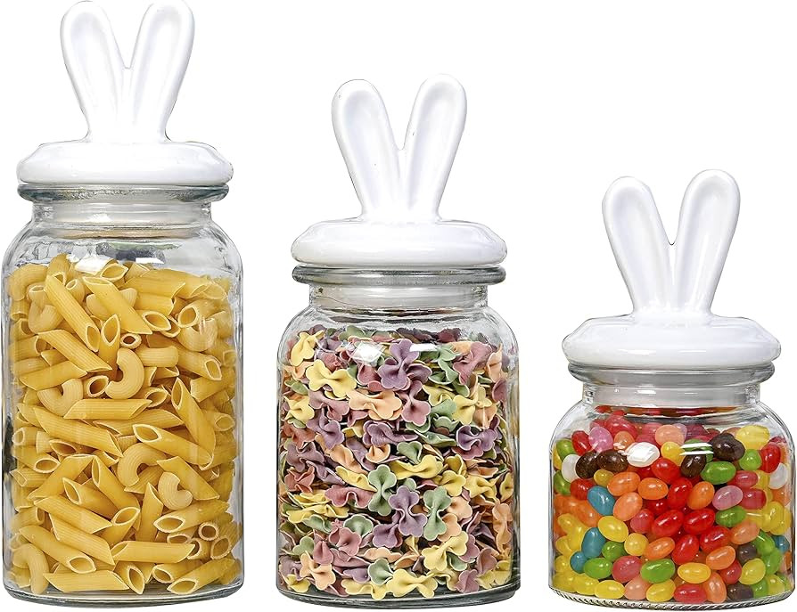 Set of 3 Decorative Glass Kitchen Canister Set, Cookie Jar, Food Storage Containers, Bathroom Jar... | Amazon (US)