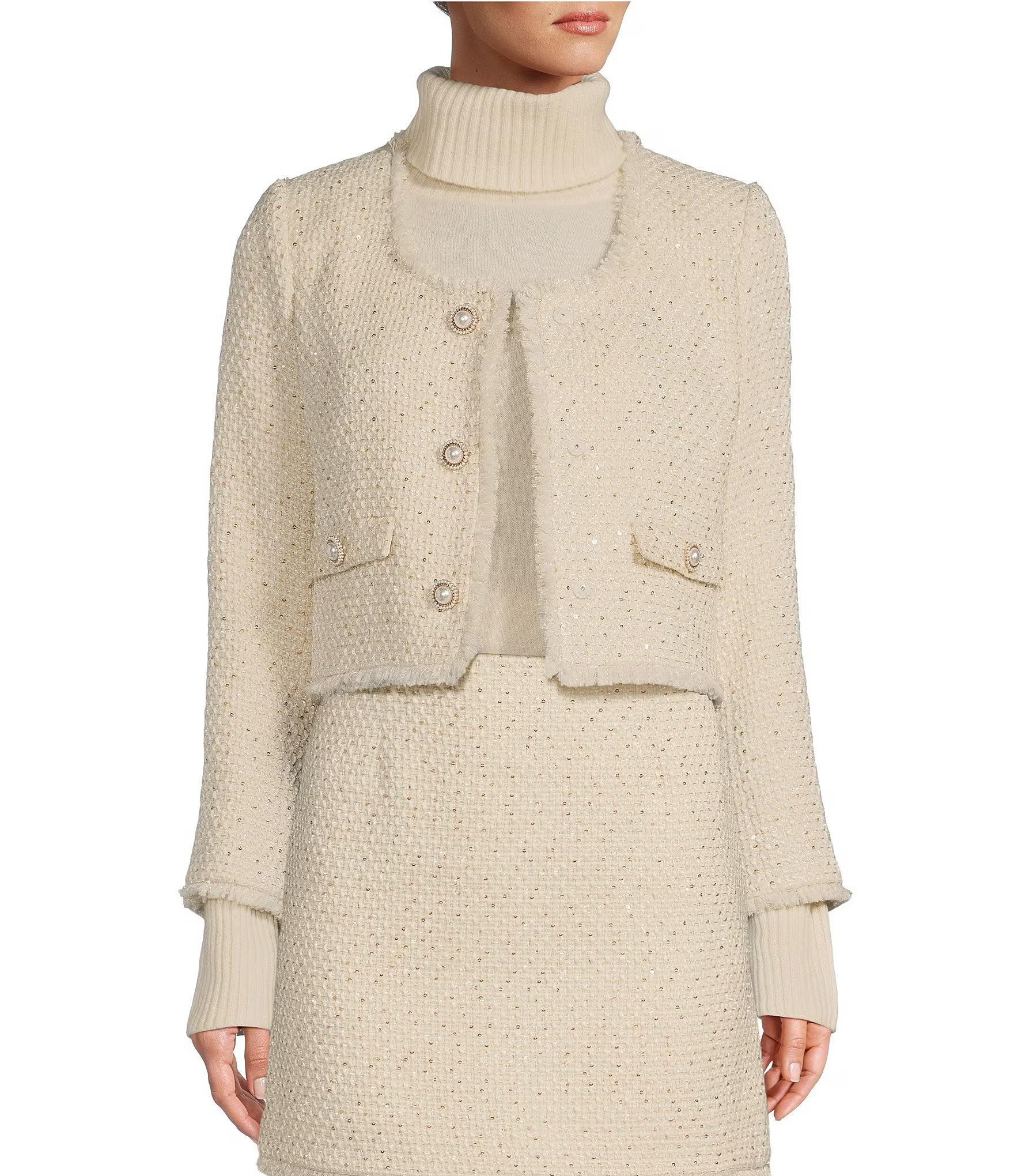 London Tweed Button Front Jacket | Dillard's