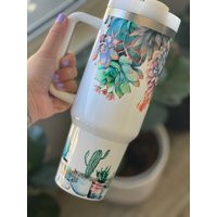 Succulents & Flowers, 40 Ounce Quencher Insulated Metal Tumbler, Gift | Etsy (US)