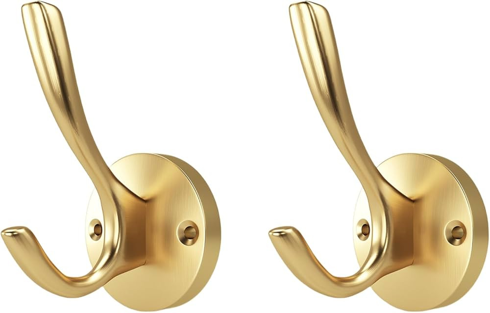 ZUONAI Ganchos de metal dorado, paquete de 2 ganchos de baño dorados cepillados para toallas, ga... | Amazon (US)