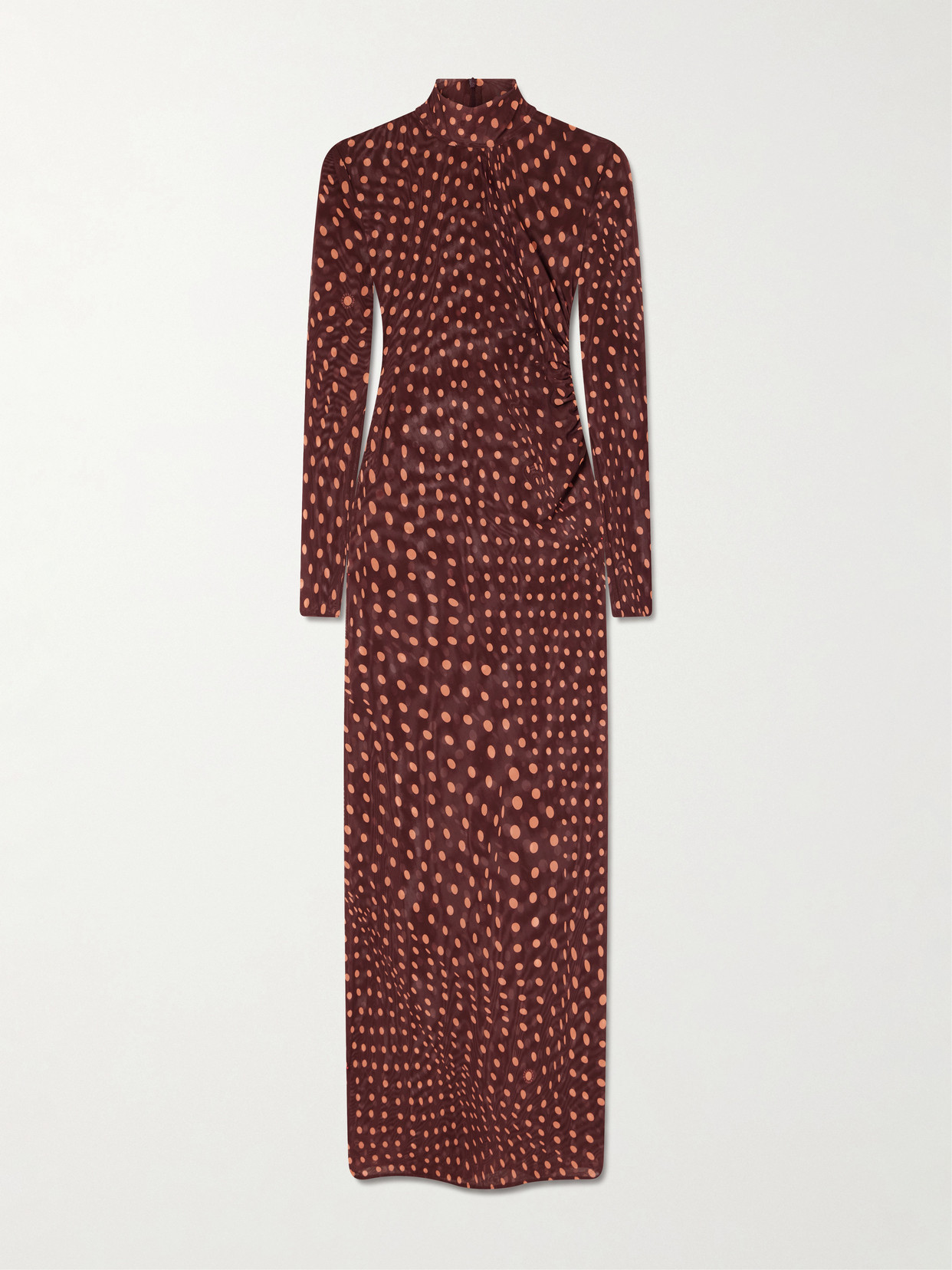 Stella McCartney - Ruched Polka-dot Mesh Midi Dress - Burgundy | NET-A-PORTER (US)