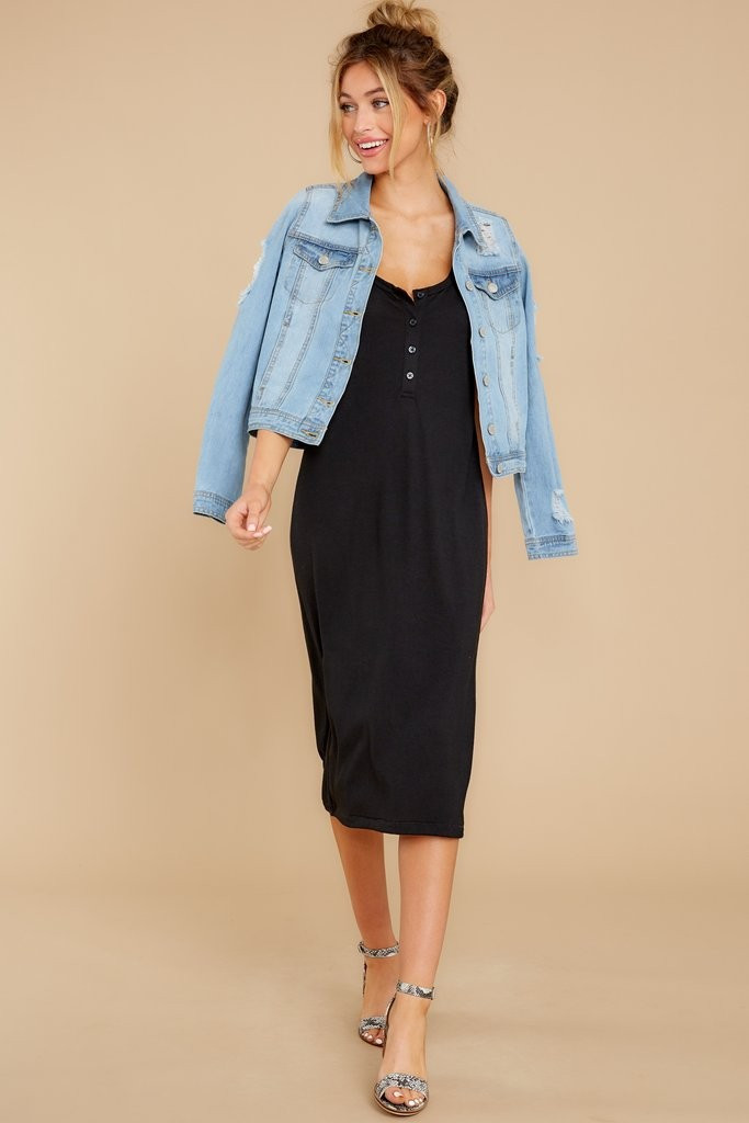 New Possibilities Light Wash Distressed Denim Jacket | Red Dress 