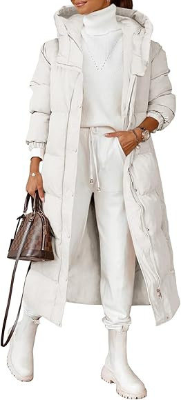 Grlasen Women Long Quilted Coat Winter Hooded Long Sleeve Button Down Puffer Padded Jacket | Amazon (US)