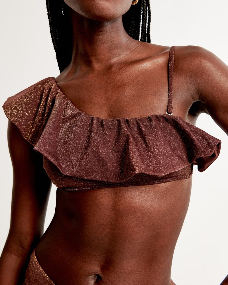Shimmer One-Shoulder Ruffle Bralette Swim Top | Abercrombie & Fitch (US)