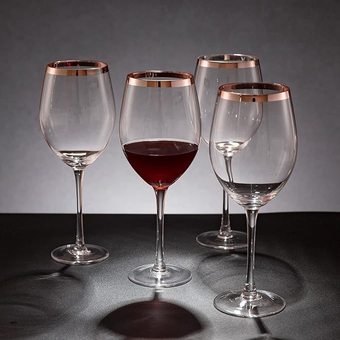 Amazon.com | MyGift Modern Clear Long Stemmed Wine Glass with Copper-Tone Rim, White Wine Glass, ... | Amazon (US)